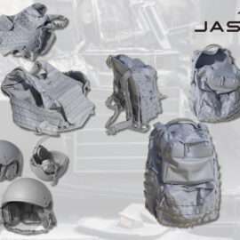 JASON STUDIO: U.S. Crew Helmet, Bulletproof Vest, Assault Backpack